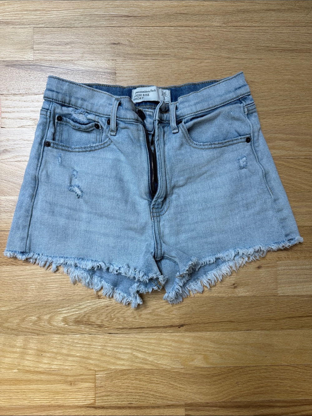 Abercrombie & Fitch Light Blue High Rise Distressed Denim Shorts